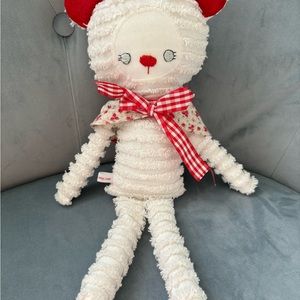 Red and white handmade doll with vintage chenille